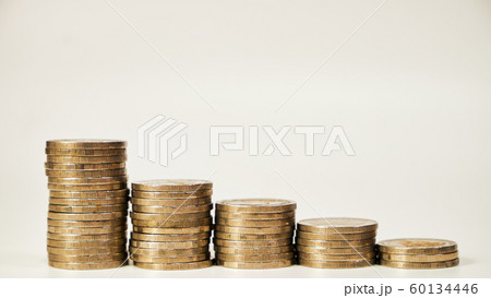 Business concept of saving money on investment on white background, Stack coins. Thai letter meaning is King of Thailand 60134446