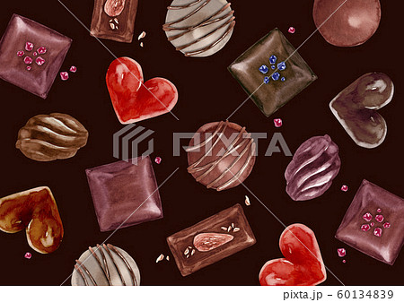 バレンタイン チョコレート 背景 テキスタイル 水彩 イラストのイラスト素材