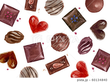 バレンタイン チョコレート 背景 テキスタイル 水彩 イラストのイラスト素材