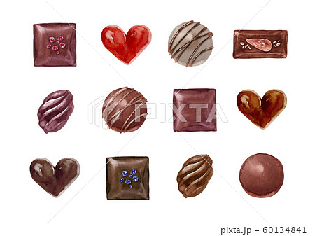 バレンタイン チョコレート セット 水彩 イラストのイラスト素材