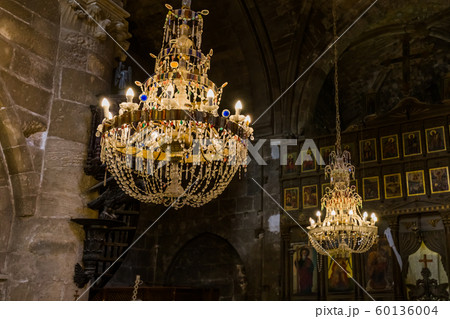 Old chandelier in Bellapais Abbey monastery - Old chandelier in Bellapais Abbey monastery - 60136004