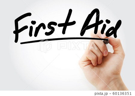 Hand writing First aid with marker 60136351