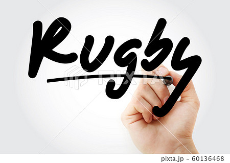 Hand writing Rugby with marker 60136468