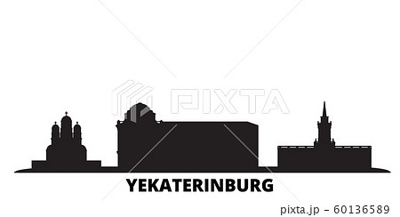 Russia, Yekaterinburg City city skyline isolated vector illustration. Russia, Yekaterinburg City travel black cityscape 60136589