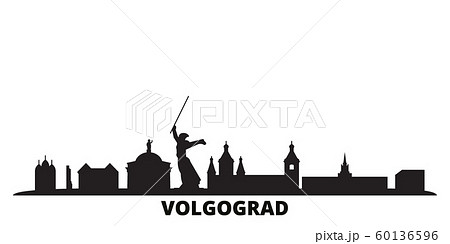 Russia, Volgograd city skyline isolated vector illustration. Russia, Volgograd travel black cityscape 60136596