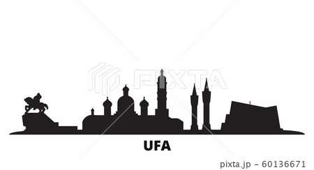 Russia, Ufa city skyline isolated vector illustration. Russia, Ufa travel black cityscape 60136671