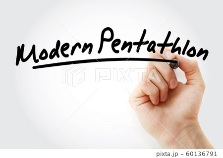 Hand writing Modern pentathlon with marker Hand writing Modern pentathlon with marker 60136791