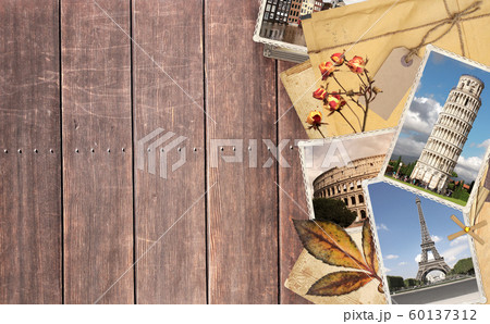 Vintage travel background with retro photos Vintage travel background with retro photos 60137312
