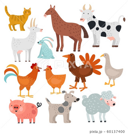 Farm animals. Cow, horse and rabbit, dog and... - Stock Illustration  [60137400] - PIXTA