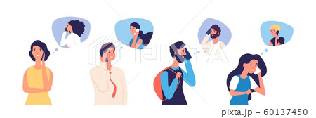 People talking phone. Men, women, teenagers calling by telephone. Flat communication and conversation with smartphone vector characters 60137450