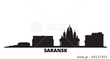 Russia, Saransk city skyline isolated vector illustration. Russia, Saransk travel black cityscape 60137453