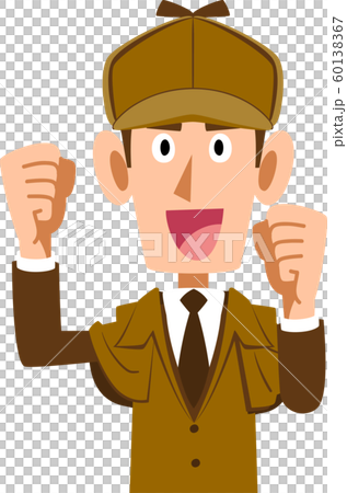 ガッツポーズする男性の探偵の上半身のイラスト素材