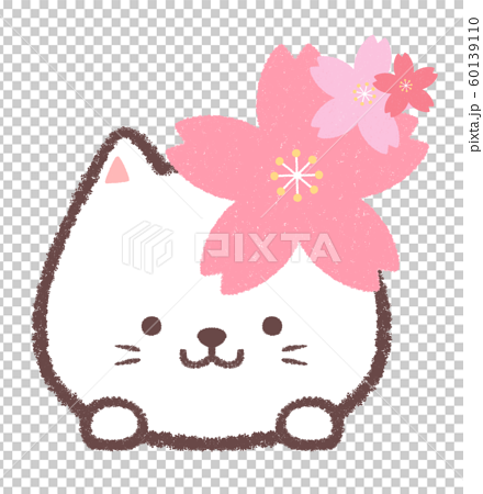 白ネコ4月桜三つのイラスト素材