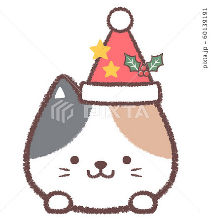 三毛ネコ12月クリスマス帽子と星とヒイラギ 60139191