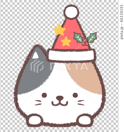 三毛ネコ12月クリスマス帽子と星とヒイラギ 60139191