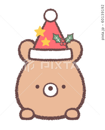 クマ12月クリスマス帽子と星とヒイラギ 60139192