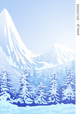 Winter snow Natural pine forest Mountains horizon Landscape wallpaper Illustration vector style Colorful view background 60140089