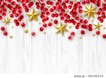 Vector Christmas Background with Realistic Decoration of Red Holly Berry Branches Vector Christmas Background with Realistic Decoration of Red Holly Berry Branches 60140233