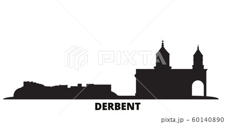 Russia, Derbent city skyline isolated vector illustration. Russia, Derbent travel black cityscape 60140890