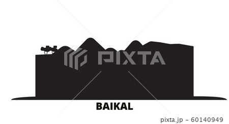 Russia, Baikal city skyline isolated vector illustration. Russia, Baikal travel black cityscape 60140949