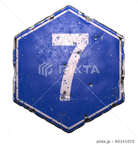 Public road sign in blue color with a capitol white letter 7 in the center isolated white background. 3d Public road sign in blue color with a capitol white letter 7 in the center isolated white background. 3d 60141055