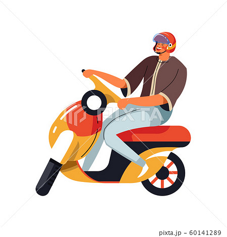 Man in helmet on moped, isolated character riding scooter Man in helmet on moped, isolated character riding scooter 60141289