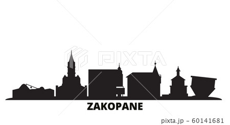Poland, Zakopane city skyline isolated vector illustration. Poland, Zakopane travel black cityscape 60141681