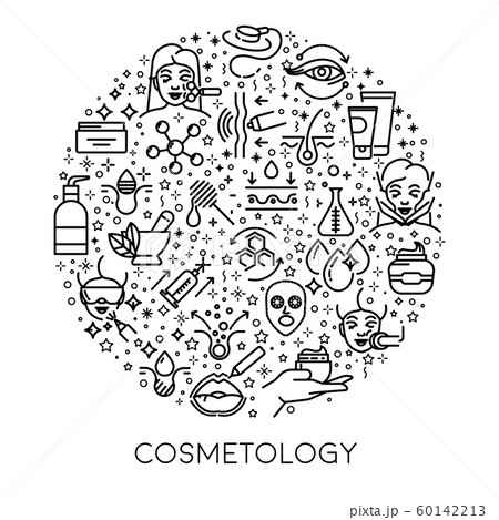 Skincare and cosmetology line icons on poster, beauty and spa Skincare and cosmetology line icons on poster, beauty and spa 60142213