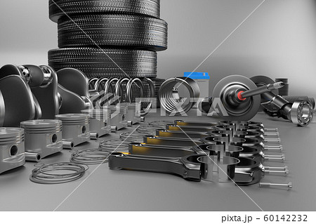 Auto parts spare parts car on the grey background. 3D rendering 60142232