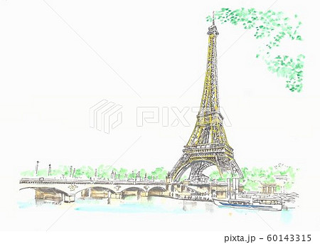 世界遺産の街並み フランス パリ セーヌ河からのエッフェル塔のイラスト素材