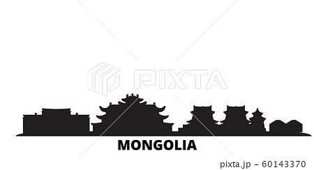 Mongolia city skyline isolated vector illustration. Mongolia travel black cityscape 60143370