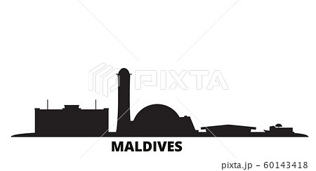 Maldives city skyline isolated vector illustration. Maldives travel black cityscape 60143418