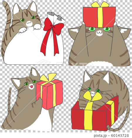 ネコとプレゼント（キジトラ猫）のイラスト素材 [60143728] - PIXTA
