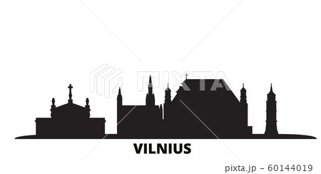 Lithuania, Vilnius city skyline isolated vector illustration. Lithuania, Vilnius travel black cityscape 60144019