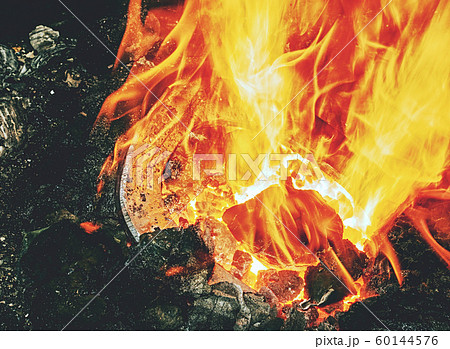 Burning fire in the blacksmith coal forge. Red hot 60144576