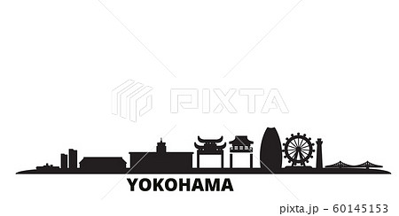 Japan, Yokohama city skyline isolated vector illustration. Japan, Yokohama travel black cityscape Japan, Yokohama city skyline isolated vector illustration. Japan, Yokohama travel black cityscape 60145153
