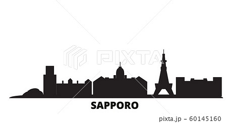 Japan, Sapporo city skyline isolated vector illustration. Japan, Sapporo travel black cityscape 60145160