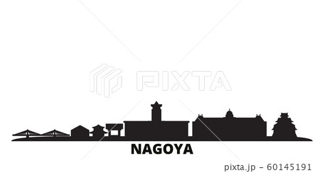 Japan, Nagoya city skyline isolated vector illustration. Japan, Nagoya travel black cityscape 60145191