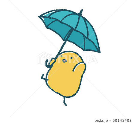 ゆるいひよこは傘をさして喜ぶのイラスト素材