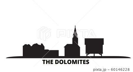 Italy, The Dolomites city skyline isolated vector illustration. Italy, The Dolomites travel black cityscape 60146228