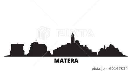 Italy, Matera city skyline isolated vector illustration. Italy, Matera travel black cityscape Italy, Matera city skyline isolated vector illustration. Italy, Matera travel black cityscape 60147334