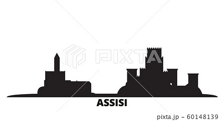 Italy, Assisi city skyline isolated vector illustration. Italy, Assisi travel black cityscape 60148139