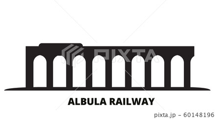 Italy, Albula Railway city skyline isolated vector illustration. Italy, Albula Railway travel black cityscape 60148196