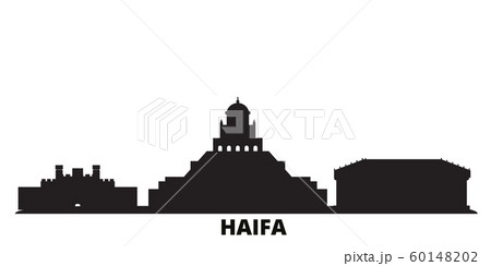 Israel, Haifa city skyline isolated vector illustration. Israel, Haifa travel black cityscape Israel, Haifa city skyline isolated vector illustration. Israel, Haifa travel black cityscape 60148202