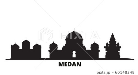 Indonesia, Medan city skyline isolated vector illustration. Indonesia, Medan travel black cityscape Indonesia, Medan city skyline isolated vector illustration. Indonesia, Medan travel black cityscape 60148249