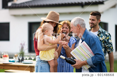 Portrait of multigeneration family outdoors on garden barbecue. 60148668