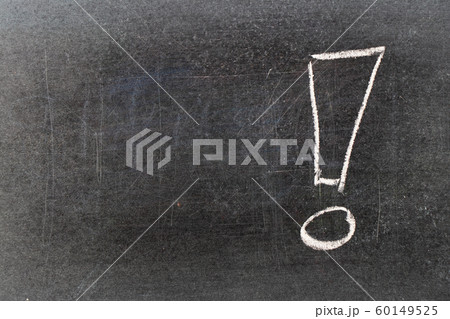 White color chalk hand drawing in exclamation mark White color chalk hand drawing in exclamation mark 60149525