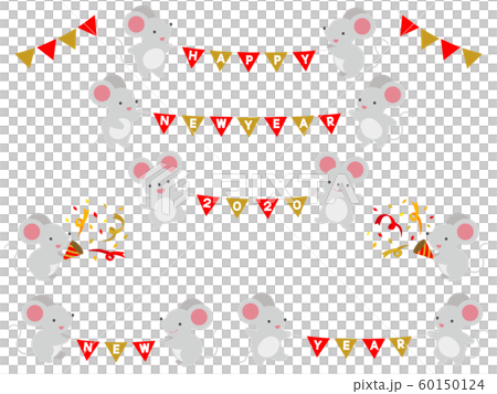 Illustration set of rats with garland and crackers (red x gold) 60150124