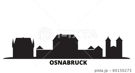 Germany, Osnabruck city skyline isolated vector illustration. Germany, Osnabruck travel black cityscape Germany, Osnabruck city skyline isolated vector illustration. Germany, Osnabruck travel black cityscape 60150273