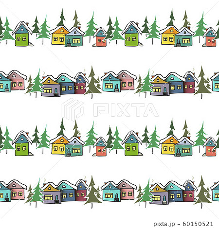 Hand drawn gingerbread multicolored houses on a white background 60150521